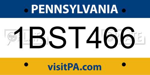 1BST466 Pennsylvania License Plate