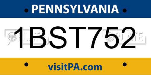 1BST752 Pennsylvania License Plate