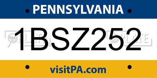 1BSZ252 Pennsylvania License Plate