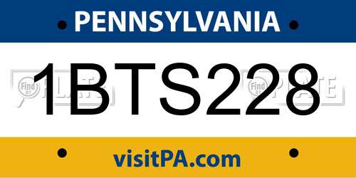 1BTS228 Pennsylvania License Plate