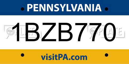 1BZB770 Pennsylvania License Plate