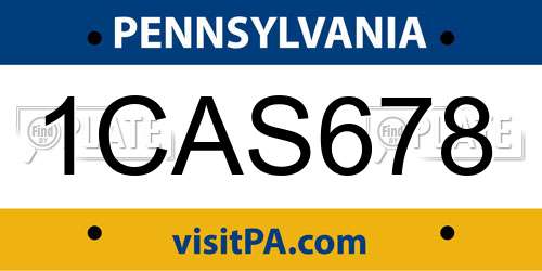 1CAS678 Pennsylvania License Plate