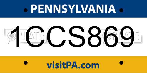 1CCS869 Pennsylvania License Plate