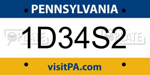 1D34S2 Pennsylvania License Plate