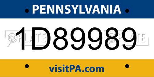1D89989 Pennsylvania License Plate