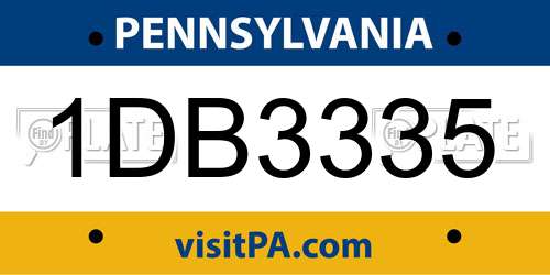 1DB3335 Pennsylvania License Plate