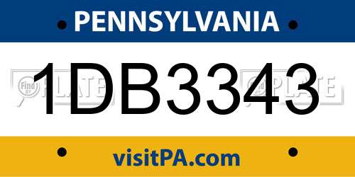 1DB3343 Pennsylvania License Plate