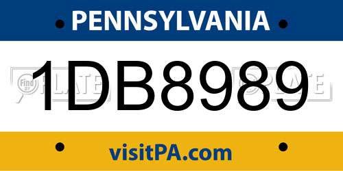 1DB8989 Pennsylvania License Plate