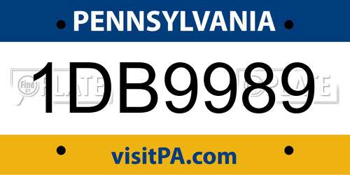 1DB9989 Pennsylvania License Plate