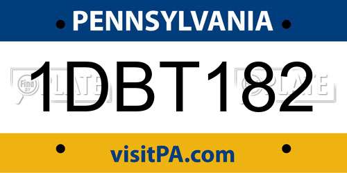 1DBT182 Pennsylvania License Plate