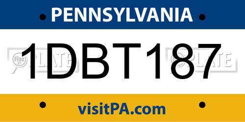 1DBT187 Pennsylvania License Plate