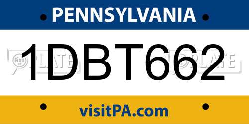 1DBT662 Pennsylvania License Plate
