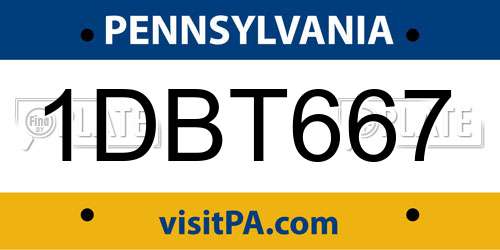 1DBT667 Pennsylvania License Plate