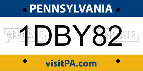 1DBY82 Pennsylvania License Plate