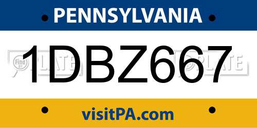 1DBZ667 Pennsylvania License Plate