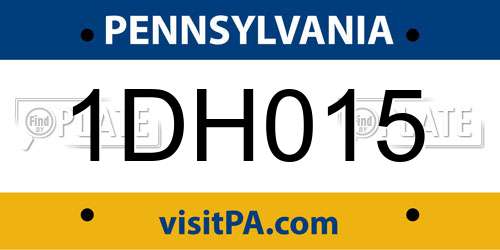 1DH015 Pennsylvania License Plate