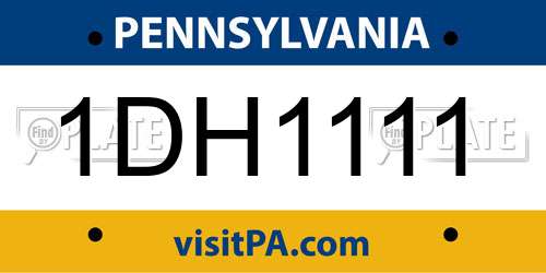 1DH1111 Pennsylvania License Plate
