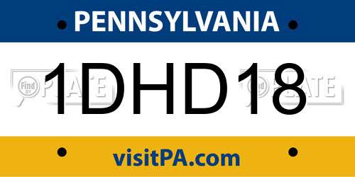 1DHD18 Pennsylvania License Plate