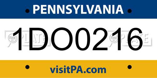 1DO0216 Pennsylvania License Plate