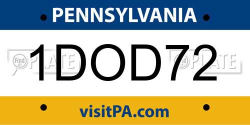 1DOD72 Pennsylvania License Plate