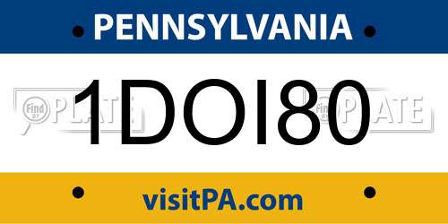 1DOI80 Pennsylvania License Plate