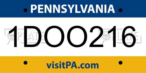 1DOO216 Pennsylvania License Plate
