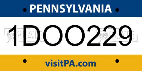 1DOO229 Pennsylvania License Plate