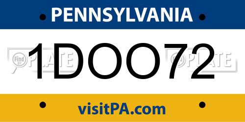 1DOO72 Pennsylvania License Plate