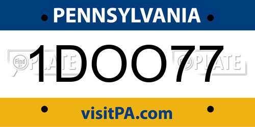 1DOO77 Pennsylvania License Plate