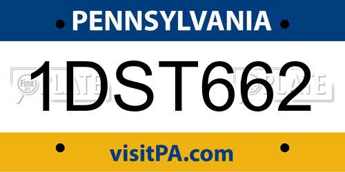 1DST662 Pennsylvania License Plate