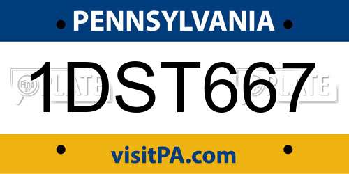 1DST667 Pennsylvania License Plate