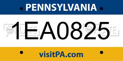 1EA0825 Pennsylvania License Plate