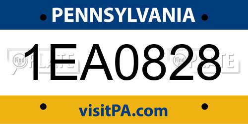 1EA0828 Pennsylvania License Plate