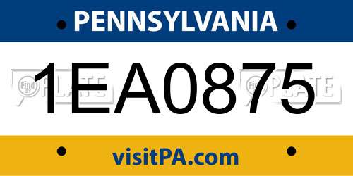 1EA0875 Pennsylvania License Plate