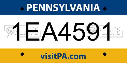 1EA4591 Pennsylvania License Plate