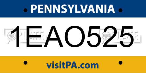 1EAO525 Pennsylvania License Plate