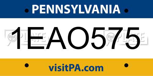 1EAO575 Pennsylvania License Plate