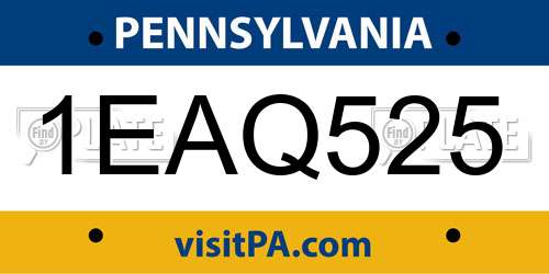 1EAQ525 Pennsylvania License Plate