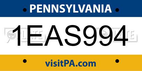 1EAS994 Pennsylvania License Plate