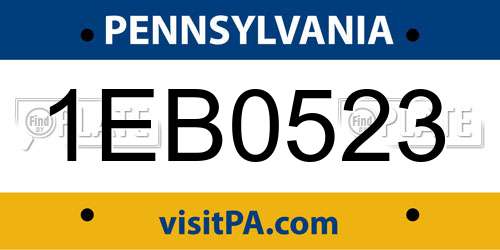 1EB0523 Pennsylvania License Plate