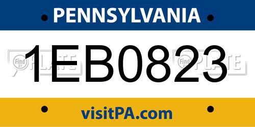 1EB0823 Pennsylvania License Plate