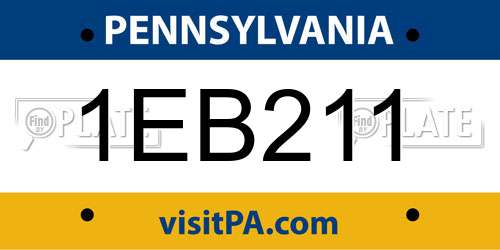 1EB211 Pennsylvania License Plate