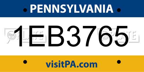 1EB3765 Pennsylvania License Plate