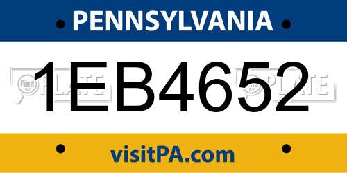 1EB4652 Pennsylvania License Plate