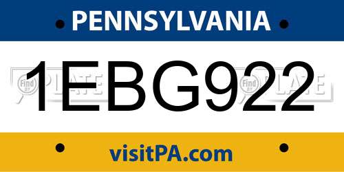 1EBG922 Pennsylvania License Plate