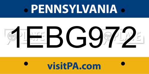 1EBG972 Pennsylvania License Plate