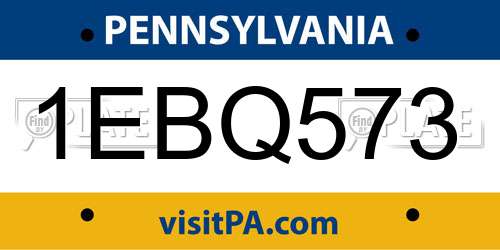 1EBQ573 Pennsylvania License Plate