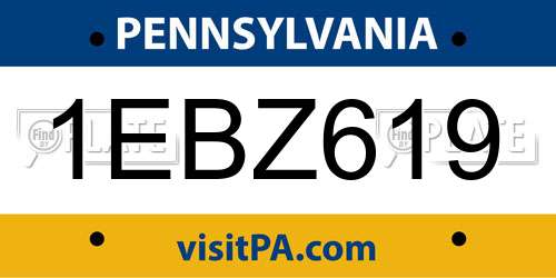 1EBZ619 Pennsylvania License Plate