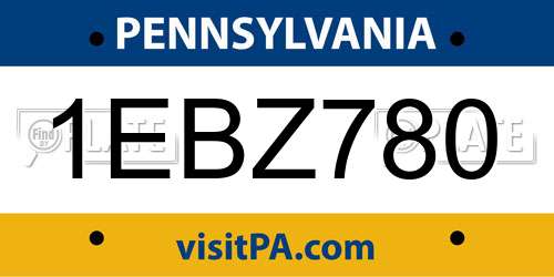 1EBZ780 Pennsylvania License Plate