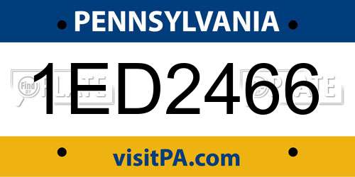 1ED2466 Pennsylvania License Plate